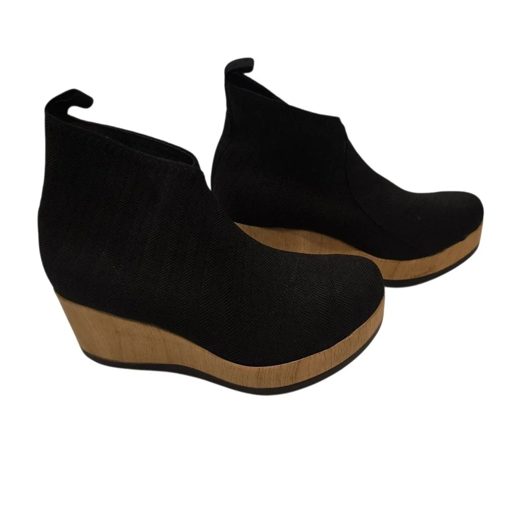 Charleston Shoe Co Sumter Black Knit Wedge Sock Bootie Quiet Luxury 10 Lagenlook